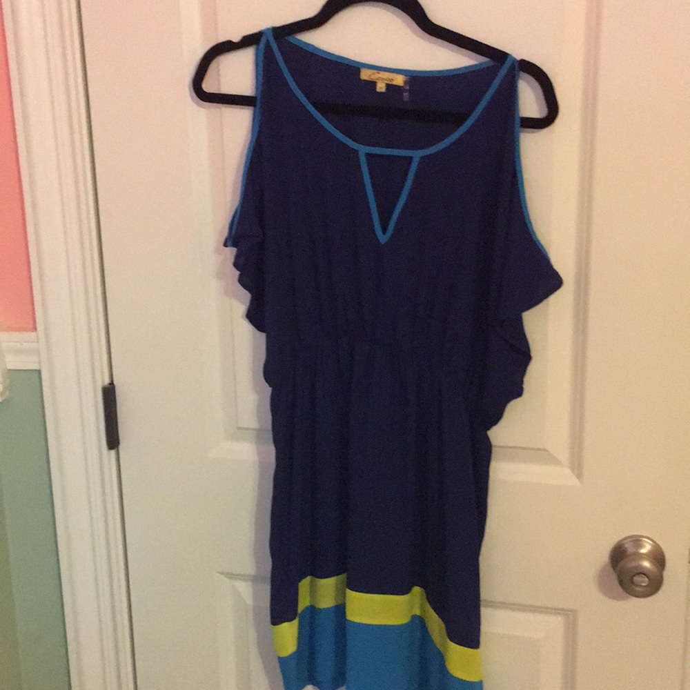 Navy open shoulder dress